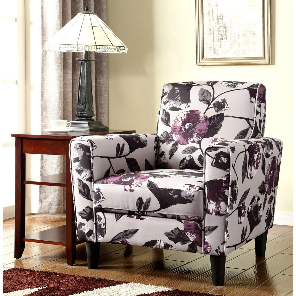 US Pride Furniture Modern Flower Pattern Fabric Accent Arm Chair Purple