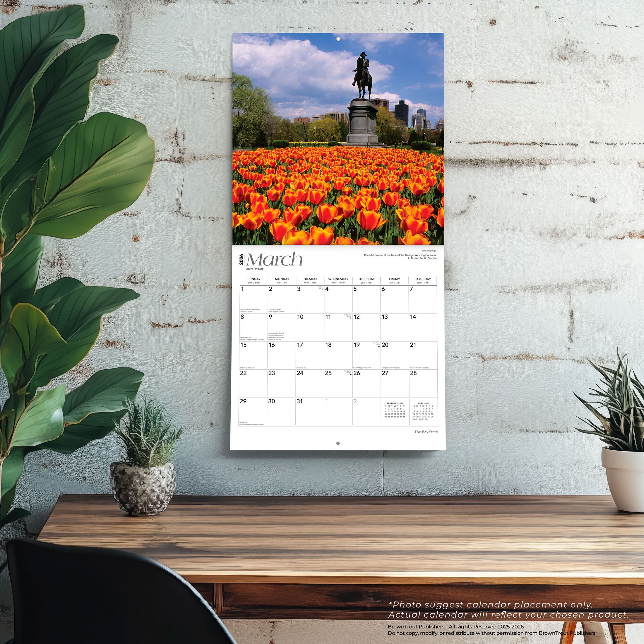 Massachusetts Places 2026 12x24" (Hanging) Wall Calendar Plastic-Free | BrownTrout
