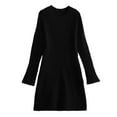 thumbnail image 5 of Daznico Ladies Casual Women's Knitted Long Sleeved Solid Color Slim Bottom Skirt with Dress,Womens Sweater Dress,Size L, 5 of 5