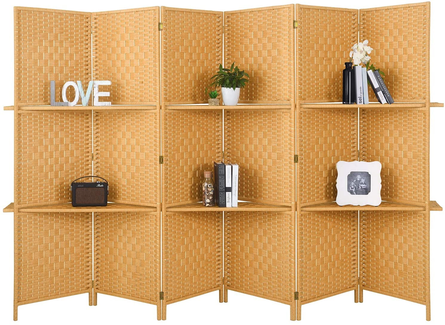 Mecor 6 ft.TallExtra Wide Diamond Weave Fiber 6 Panels Room Divider,6