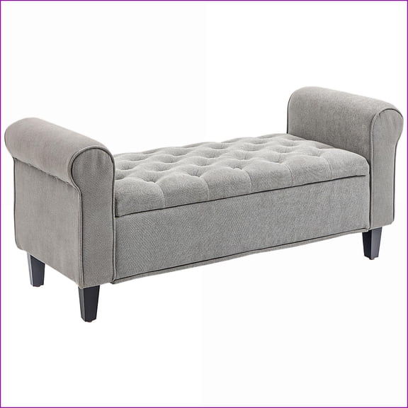 Storage Ottoman Bench, 50” Traditional Upholstered with Wood Legs | Living Room Bedroom Entryway | Light Gray | Velvet