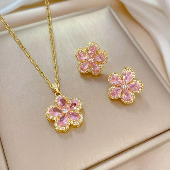 Xihbxyly Conjunto de Joyas con Forma de Gota de Agua Hueca, Collar de Diamantes de Imitación Brillantes, Elegante Par de Pendientes, Cadena Ajustable de Acero Inoxidable, Ideal para Fiestas Informale