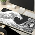thumbnail image 6 of Japanese Sea Waves Dragon Gaming Mouse Pad, Extended Large Mouse Mat Desk Pad 35.4 x 15.7 Inch, Abstract Black Texture Non-Slip Rubber Base Desk Mat Stitched Edges PC Keyboard for Office Home Game, 6 of 6