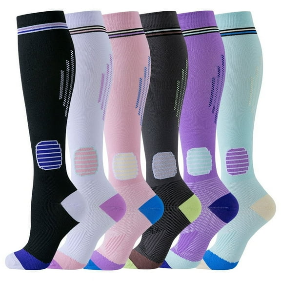 Compression Socks for Women Circulation Knee High 6 Pairs for Nurses, Running, Travel, Athletic,L/XL-Style 9