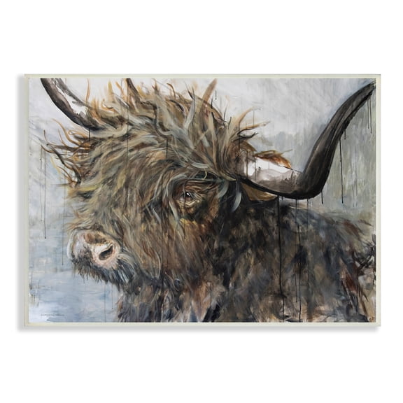 Baby Highland Cattle Portrait Rustic Rain Paint Drip 10 in x 15 in Framed Painting Art Print, by Stupell Home Décor