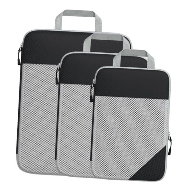 Cubos de embalaje de compresión, 3 piezas, bolsas organizadoras de maletas, correa de mano ampliable Negro