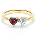 thumbnail image 3 of Gem Stone King 18K Yellow Gold Plated Silver Fashion Right-Hand Ring Set with Heart Shape Red Garnet and Moissanite (1.10 Cttw, Size 7), 3 of 6