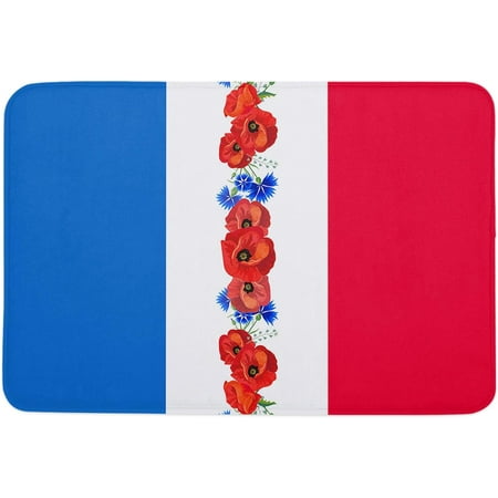 

Independence Day Memory Foam Doormat Anti-Skid Absorbent Indoor Door Mat Soft Floor Mat for Entryway Patio Kitchen High Traffic Areas Decor Poppy Cornflower Vertical Stripes 24x16 Inch
