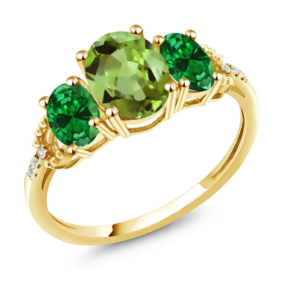 Gem Stone King 10K Yellow Gold Green Peridot and Green Simulated Emerald Ring for Women | 2.16 Cttw | Gemstone Birthstone | Wedding Engagement Anniversary Promise Ring for Women | Size 7