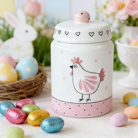 Homekingdee Pink Gold Embossed Chicken Ceramic Storage Jar – Easter Themed Decorative Container for Kitchen Pantry Candy Snack Storage and Home Decor Homekingdee Pink Gold Embossed Chicken Ceramic Storage Jar – Easter Themed Decorative Container for Kitchen Pantry Candy Snack Storage and Home Decor