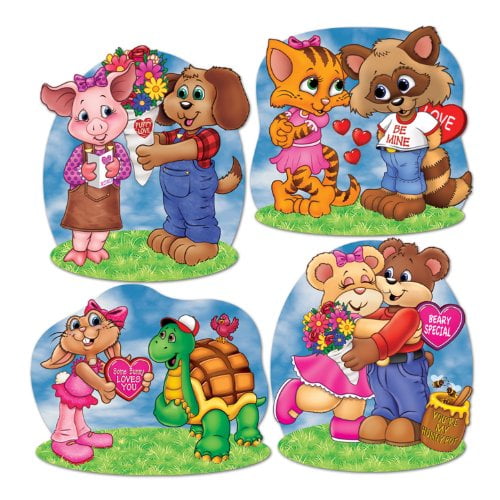 Beistle Cuddly Critter Valentine Cutouts 4 Pkg Walmart 