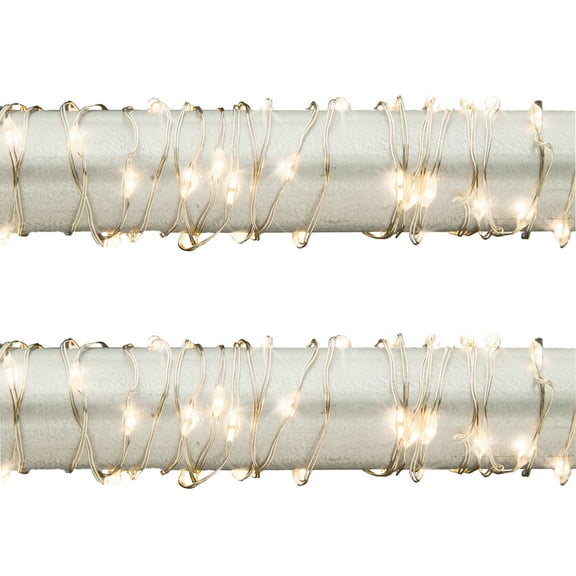 Gerson Set of 2 20 ft Battery Operated Warm white Micro Light String on Silver Wire