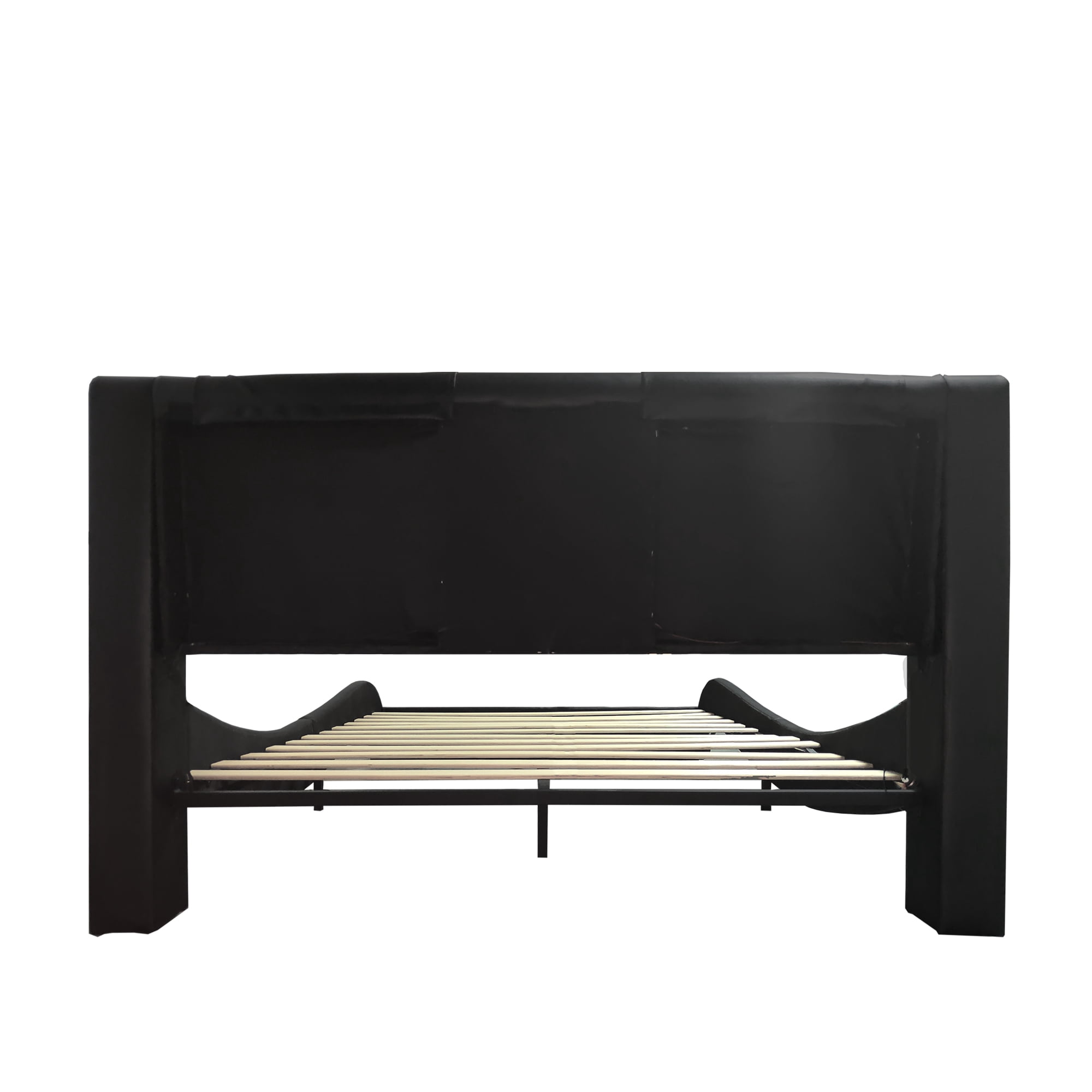 Mintazer King Faux Leather Platform Bed Frame with Massage Headboard & Bluetooth Speakers, Upholstered Platform Bed with USB Charging Ports & RGB LED Under Bed Lights for Bedroom, Black