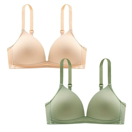 Bigersell No Underwire Push up Bras Pack for Women Upgrade 2pc Ladies Seamless Comfortable No Underwire Thin Style Breathable Gathering Bra Woman Underwear Balconette Bra Style F-55 Green XL