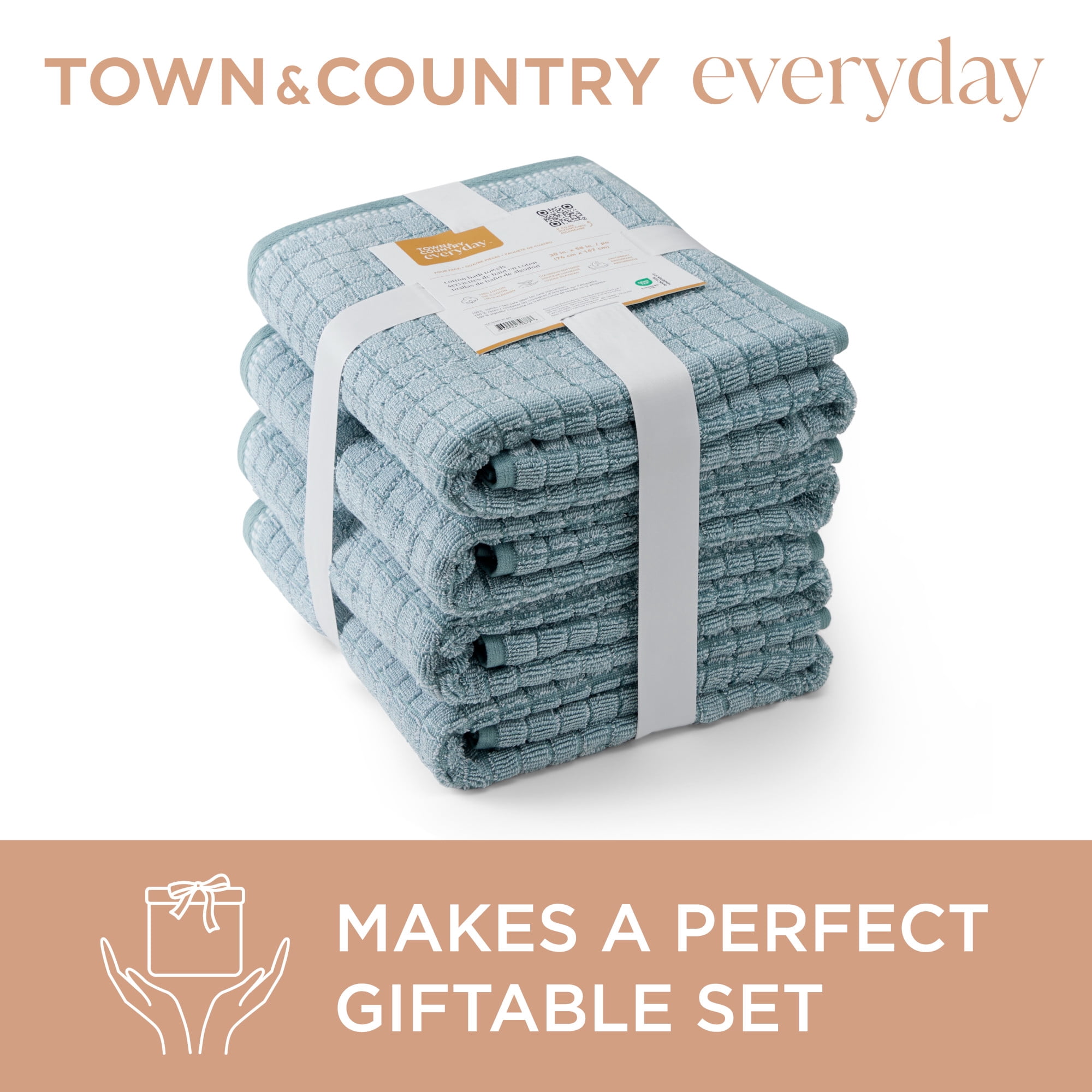 TOWN & COUNTRY EVERYDAY 6-Piece Textured Windowpane Set, 2-Bath Towels, 2-Hand Towels, 2-Washcloths, 100% Cotton, Plush & Absorbent 550GSM, Aqua Blue