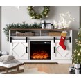 thumbnail image 1 of WAMPAT Fireplace TV Stand for TVs Up to 65 Inch, Electric Fireplace TV Console, Wood Entertainment Center with Storage Cabinet, Sliding Barn Door, 2 Heating Mode, 5 Brightness, White, 1 of 8