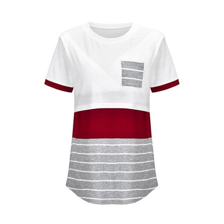 

Striped For Breastfeeding Sleeve Maternity Short Women T-shirt Top Maternity blouse
