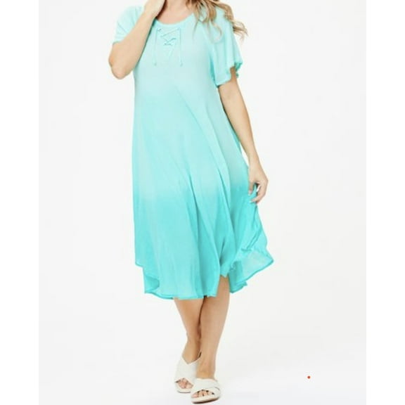 Womens Summer Sundress Umbrella Tie Dye Print Floral Beach Resort Wear Boho Short Sleeves