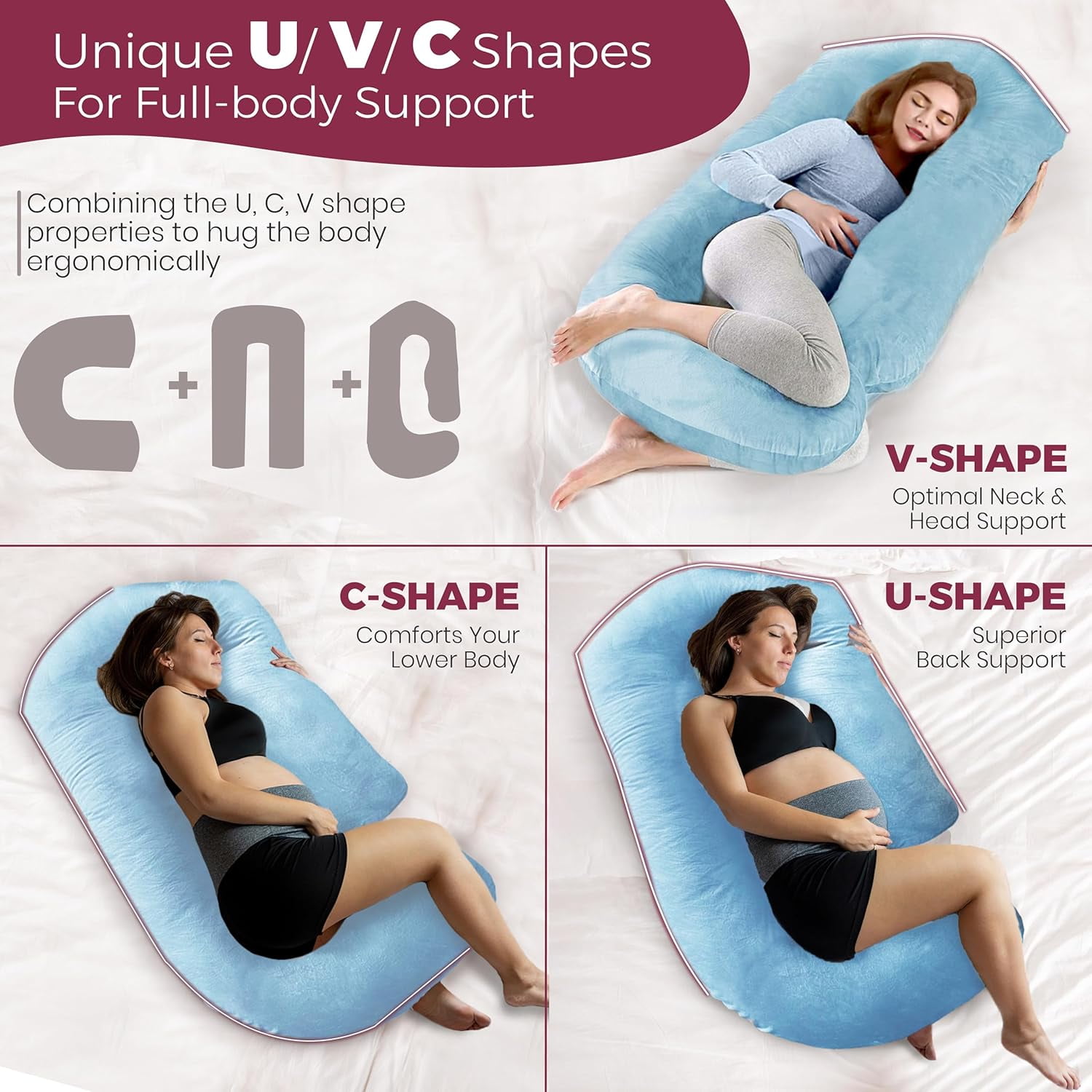 PILLANI Pregnancy Pillows for Sleeping - V C U Shaped 57inch Full Body Pillow with Removable Washable Cover, Cooling Maternity Pillow for Pregnant Women, Support for Back Belly Legs Hip