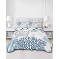 thumbnail image 2 of Quilts Twin-XL Size Bedding Set, Blue Grey Coastal Lightweight Quilted Comforter, Summer Beach Coral Shell Starfish Soft Reversible Bedspread Coverlet with Pillow Covers for All Season, 68" x 98", 2 of 7