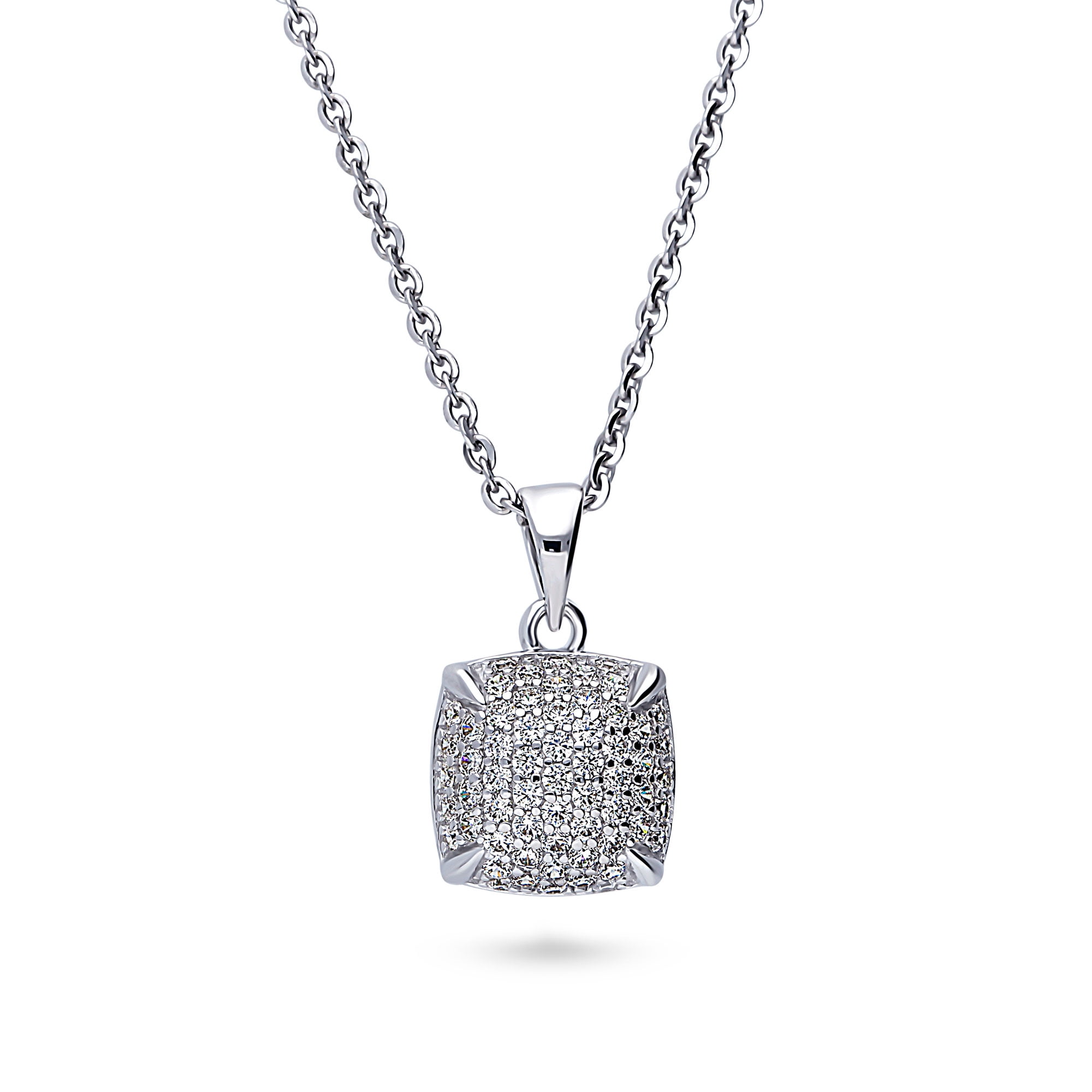BERRICLE Sterling Silver Square Cubic Zirconia CZ Fashion Necklace and Earrings Set for Women, Rhodium Plated, Clear