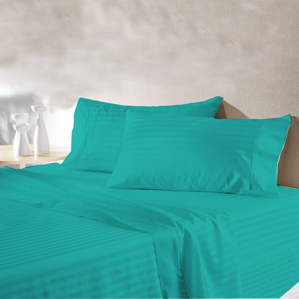 Egyptian Cotton Bed Sheet Set King Size, Turquoise Bedding King Size
