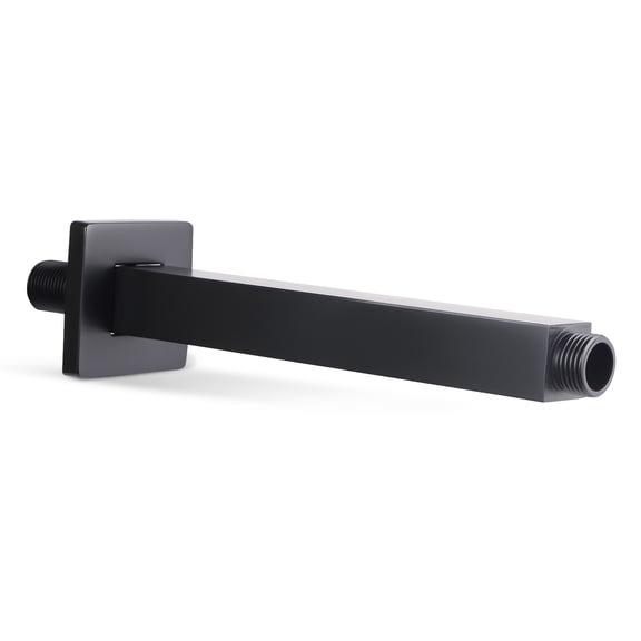 10 Inch Straight Ceiling Mount Shower Arm with Flange, Square Shower Arm for Rain Showerhead, Black Finish