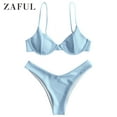 thumbnail image 2 of ZAFUL for Women Swimwear Ribbed High Leg Underwire Bikini Swimsuit Light Blue M, 2 of 7