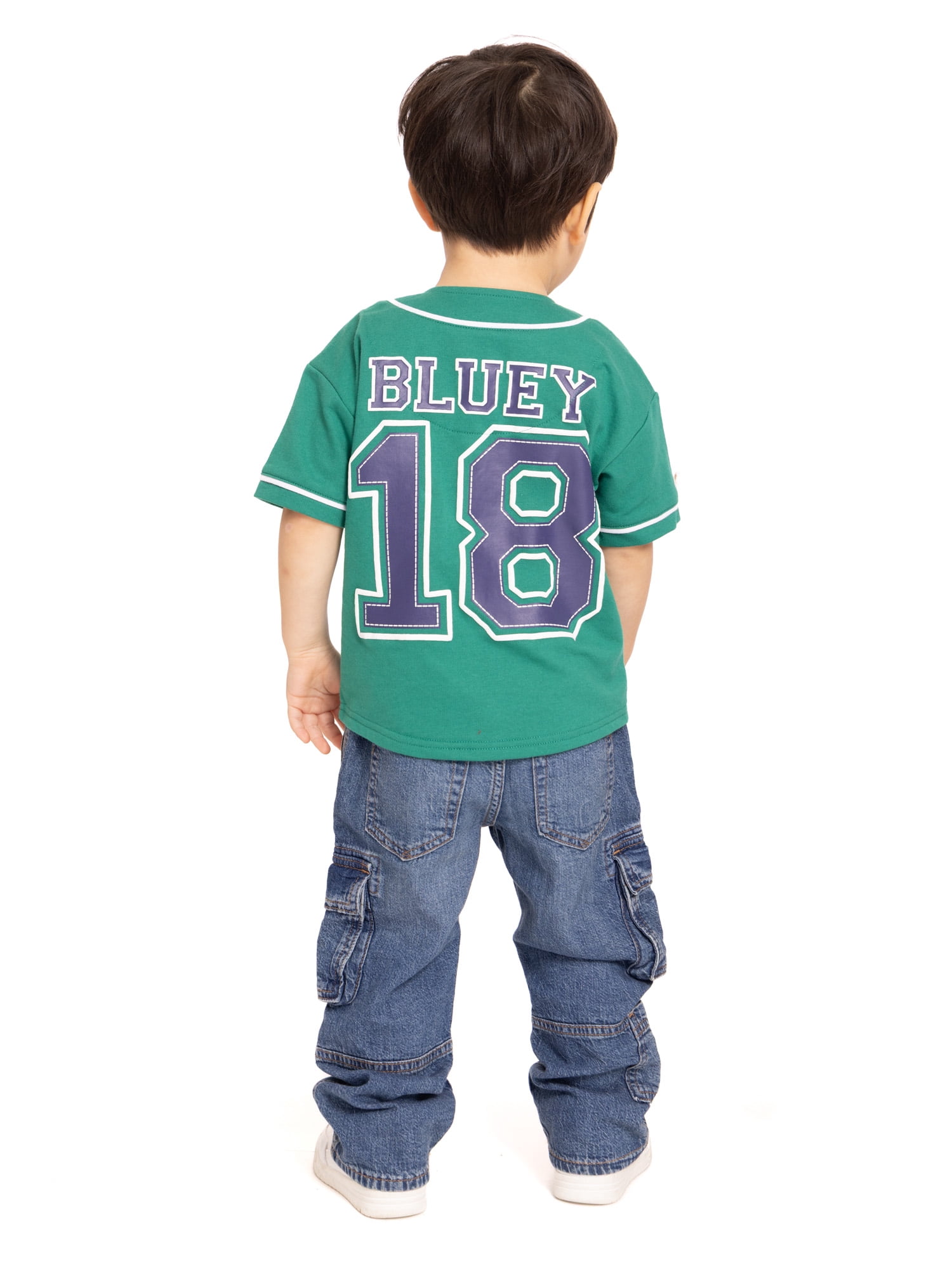 Bluey Toddler Button Down Baseball Jersey with Short Sleeves, Sizes 12M-5T
