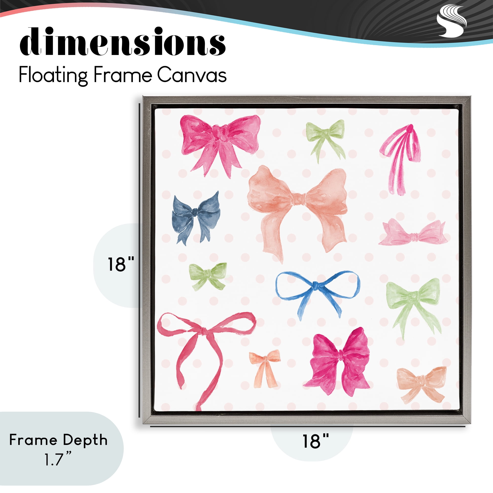 Stupell Industries Colored Bows on Plaid Gray Framed Floater Canvas Wall Art, design by Lucille Price