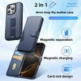 thumbnail image 5 of Split Into Magnetic Charging Card Slot Cell Phone Case for Iphone 16 Pro Max 15 Plus 14 13 12 Flip Wristband Stand Leather Cover, 5 of 7