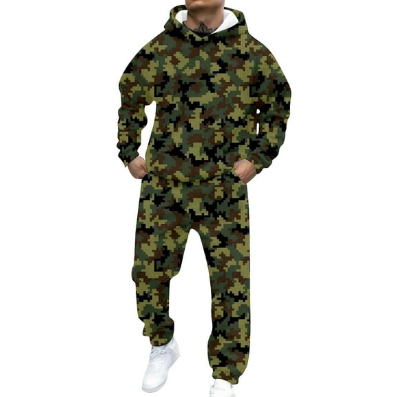 CONZONE Mens Sweatsuit 2 Piece Sets Casual Men's Jogging Tracksuit Set Camouflage Graphic Pullover Hoodie Pants Sweat Suit for Men Cozy Fall Winter Athletic Track Suit Outfits