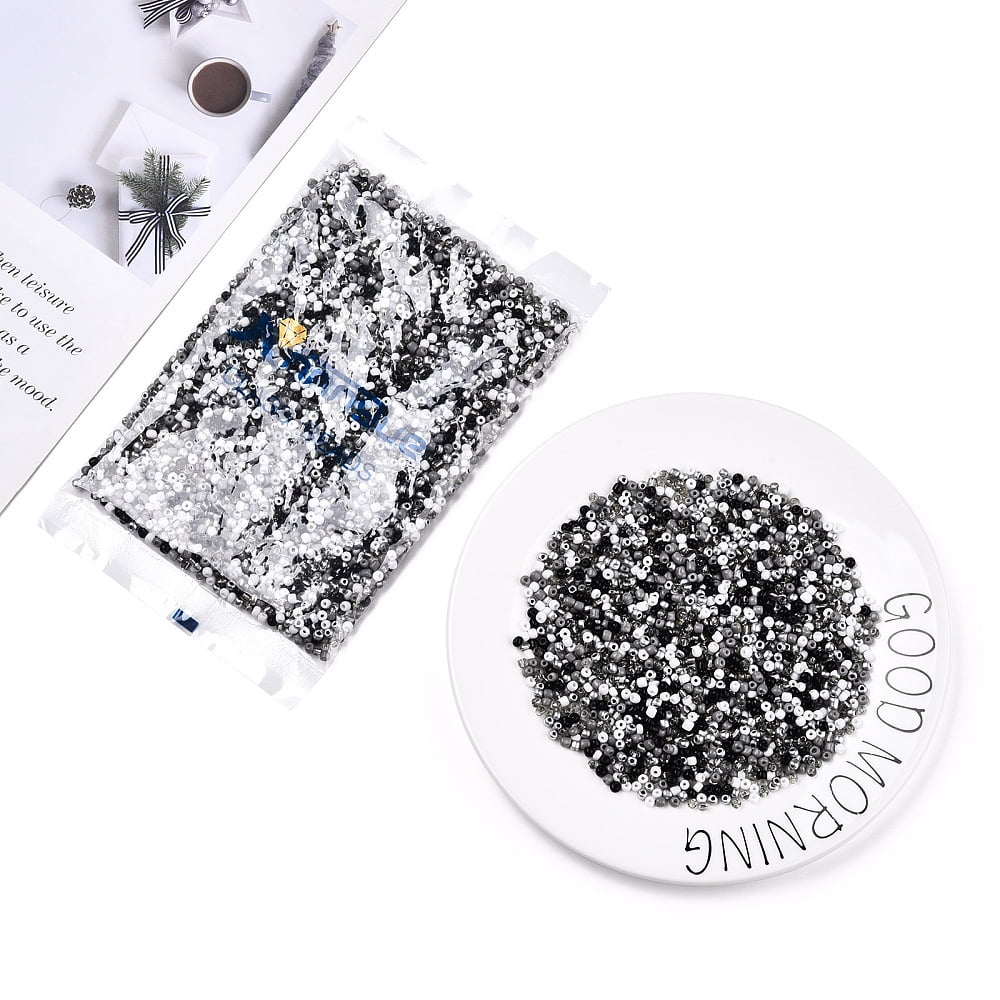 Opaque & Transparent Inside Colours Glass Seed Beads Round Hole Round Mixed Color Black 4mm Hole: 1.4~1.5mm