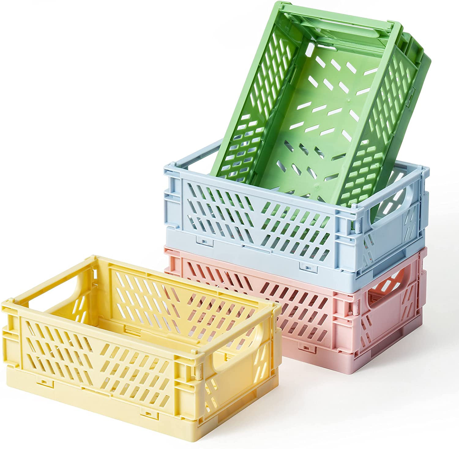 LARGE Pastel Color Plastic Storage Crate Set of 3 Foldable Stackable Storage  and Organization Stationary Kids Storage Holiday Gift 