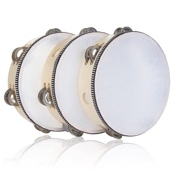 Pandereta EOEXN de madera de 8 pulgadas con cascabeles metálicos para adultos (x3)
