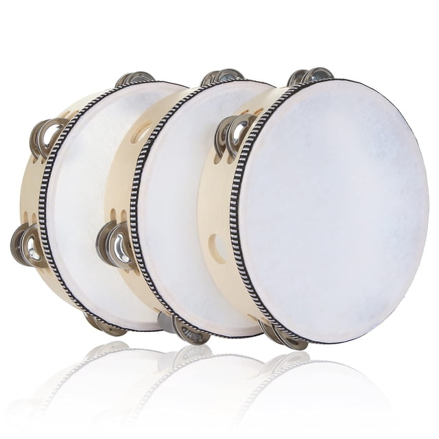 Pandereta EOEXN de madera de 8 pulgadas con cascabeles metálicos para adultos (x3)