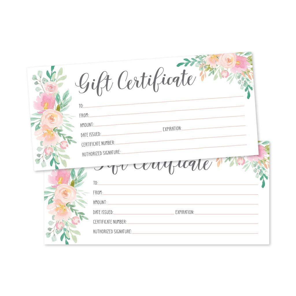 25 4x9 floral blank gift certificate cards vouchers for holiday