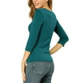 thumbnail image 3 of DARING DIVA V Neck Knitted Buttons Decor Ruched Blouse Top M Blue Green, 3 of 7