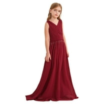 TiaoBug Kids Girls Sleeveless Chifon Wedding Dress Shiny V Neck Party Flower Girl Dresses Burgundy 8