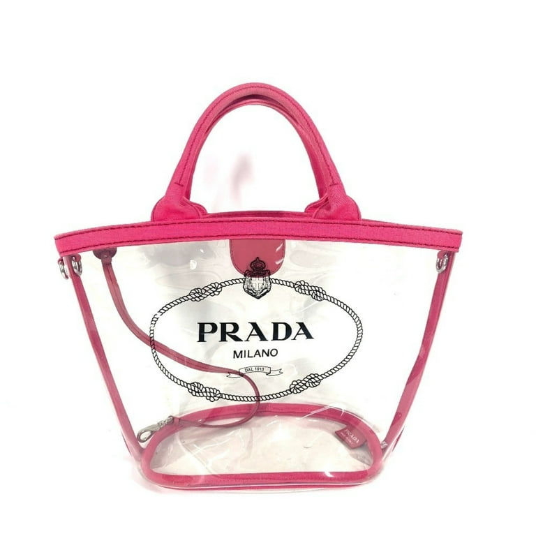Pre-Owned PRADA Prada Beach Bag with Pouch Logo Canapa 2WAY