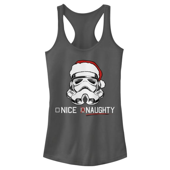 Junior's Star Wars Stormtrooper Naughty List  Racerback Tank Top Charcoal 2X Large