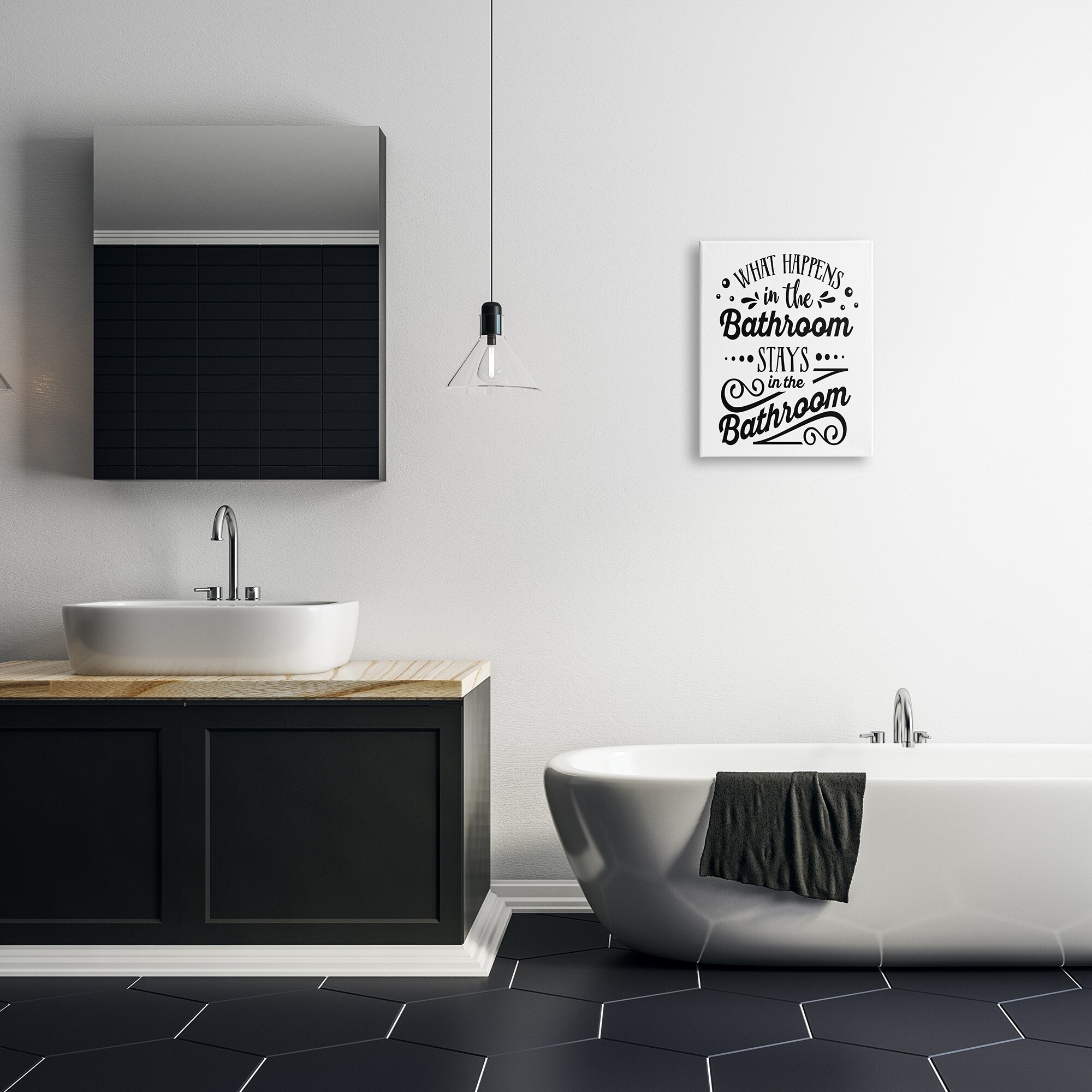 Stupell Industries What Happens In Bathroom Silly Decorated Typography Graphic Art Gallery Wrapped Canvas Print Wall Art, Design by Lettered and Lined
