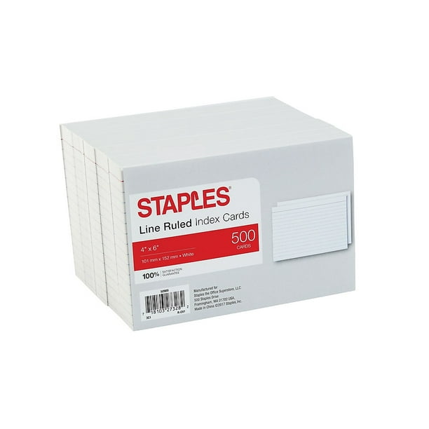 Staples 4" x 6" Line Ruled White Index Cards 500/Pack (50989) 233510 - Walmart.com - Walmart.com