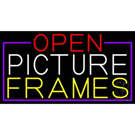 Open Picture Frames With Purple Border LED Neon Sign 13 x 24 - inches, Black Square Cut Acrylic Backing, with Dimmer - Bright and Premium built indoor LED Neon Sign for art gallery, and exhibition.