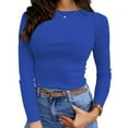 thumbnail image 2 of Women's Long Sleeve Stretch Ribbed T-Shirt Blouse Pure Color Slim Fit Basic Top Comfortable Casual Fashion Tee, 2 of 6
