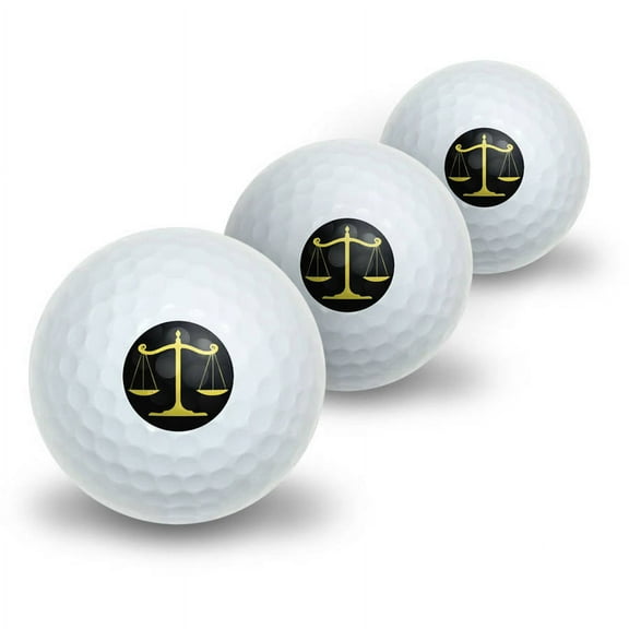 Balanced Scales of Justice Symbol Legal Lawyer Gold and Black Novelty Golf Balls, 3pk