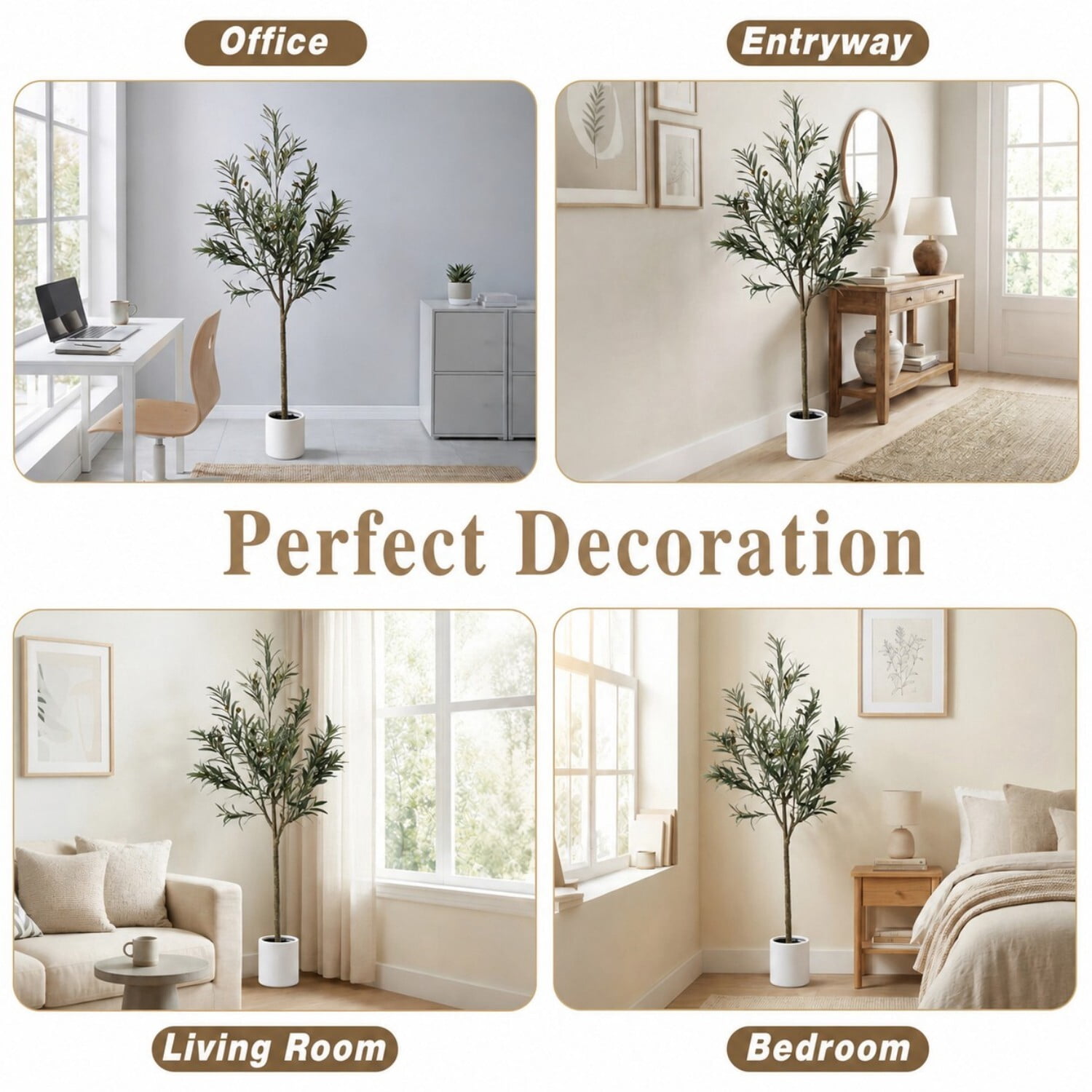 Easy4Home 5.3FT Artificial Olive Tree with Lifelike Fruits Fake Olive Plant Potted Indoor Faux Floor Plant for Home Office Decor, White Pot