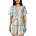 thumbnail image 1 of Xecao Watercolor Tiger Pattern Women's Short Sleeve Pajama Set Soft Sleepwear Lounge Set with Button Front Top and Drawstring Shorts with Pockets-Small, 1 of 6