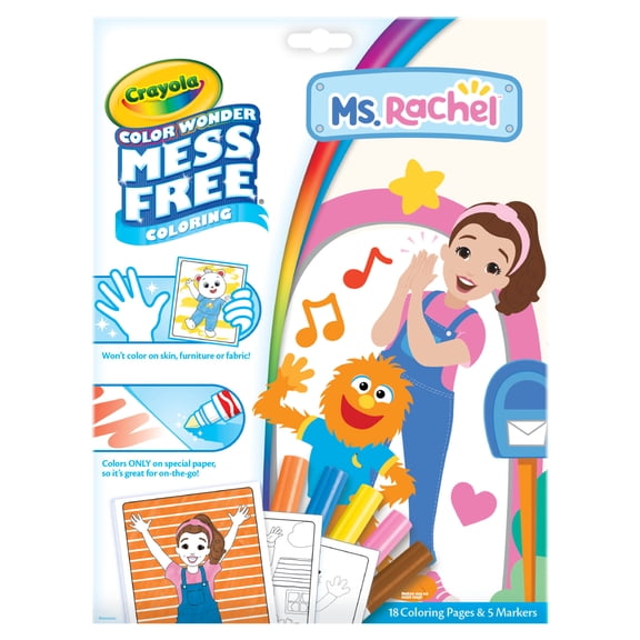 Crayola Color Wonder Ms. Rachel Mess Free Coloring Set, 18 Pgs, With Markers, Travel Activities, Preschool Arts and Crafts, Back to School Gift for Toddlers, Ages 3