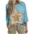thumbnail image 2 of Spring Tops for Women Viikei Womens Tops Clearance under $10,Solid Color Patchwork Star Women's Top Sky Blue L, 2 of 9